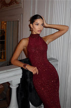 Halter Mermaid Bodycon Maxi Party Dress