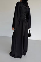 Casual Cinched Waist Flared Sleeve Top Palazzo Pants Set