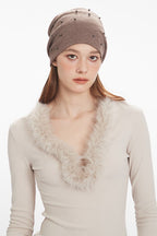 Faux Fur Trim VNeck Knit Top