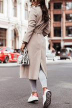 Simple Long-sleeved V-neck Tie Woolen Coat