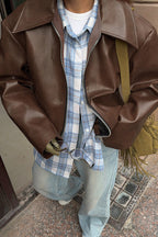 Vintage Wine Red Leather Biker Jacket