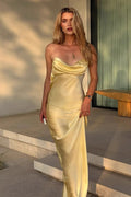 Elegant Draped Neck Cami Backless Slim Formal Dress