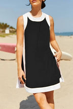 Women's Color Block Sleeveless Side Slit Tops and Matching Shorts Two Piece Set