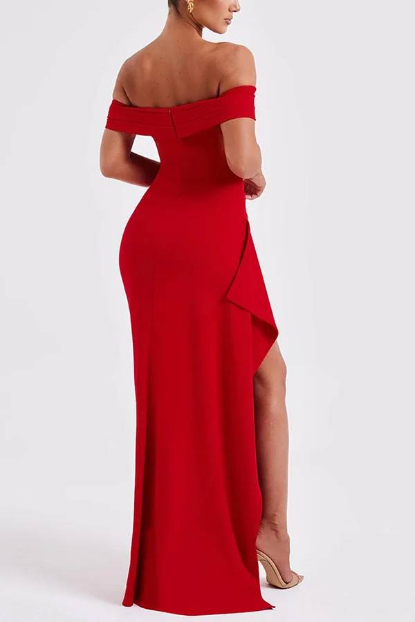 Leah Minimalist Off the Shoulder Maxi Dress with a High Slit Chic Silhouette Collection