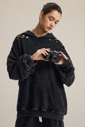 Ripped Washed Snow Print Hoodie