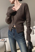 Brown VNeck Soft Knit Top