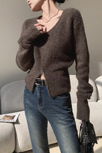Brown VNeck Soft Knit Top