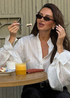 Averine - White Button-Up Shirt with Statement Balloon Sleeves
