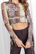 Printed Slim Fit Long Sleeve Crop Top