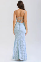 Tie Waist Sling Embroidered Mermaid Lace Dress