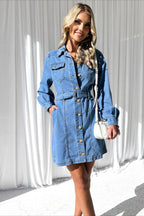 ButtonDown Tie Waist Denim Dress