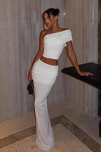 One Shoulder Corset Top High Waist Skirt Set
