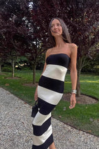 HighWaisted Knit Striped Work Dress
