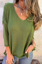 Autumn and Winter Knit V-neck Long Sleeve Pocket Casual Sweater