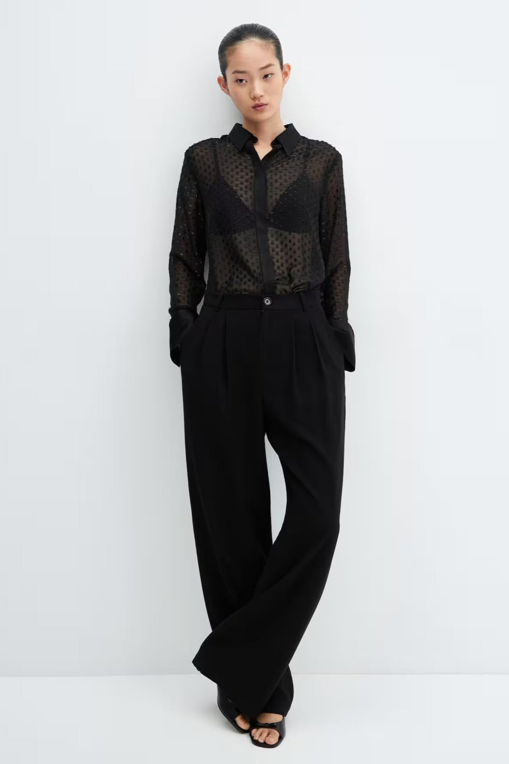 Chiffon Metallic Jacquard Sheer Loose Short Blouse