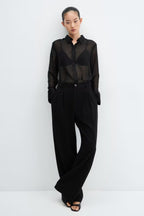 Chiffon Metallic Jacquard Sheer Loose Short Blouse