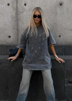 Shadow Pierced Oversized Tee – Washed Black Street Statement