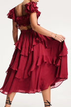Lace Backless Tiered Ruffle Long Prom Dress