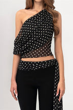 Polka Dot Off Shoulder Crop Top Set