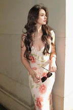 V-Neck Printed Backless Slip Floral Dress