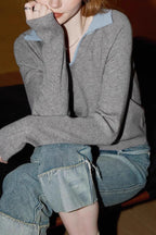 Elegant Grey Ribbed Knit Top