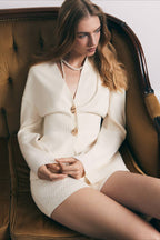 V Neck Long Sleeve Metal Button Split Hem Cardigan