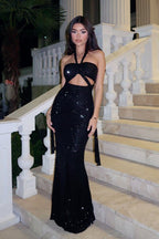 CutOut Halter Sequin Fit Birthday Dress