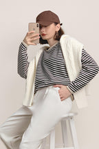 Black Striped Oversized Cotton Sweatshirt