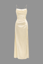 Corset Cowl Neck High Slit Maxi Dress