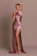Collared Halter Sleeveless Split Slim Maxi Party Dress