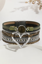Bohemian Leather Cord Multi-layered Raw Stone Heart Bracelet