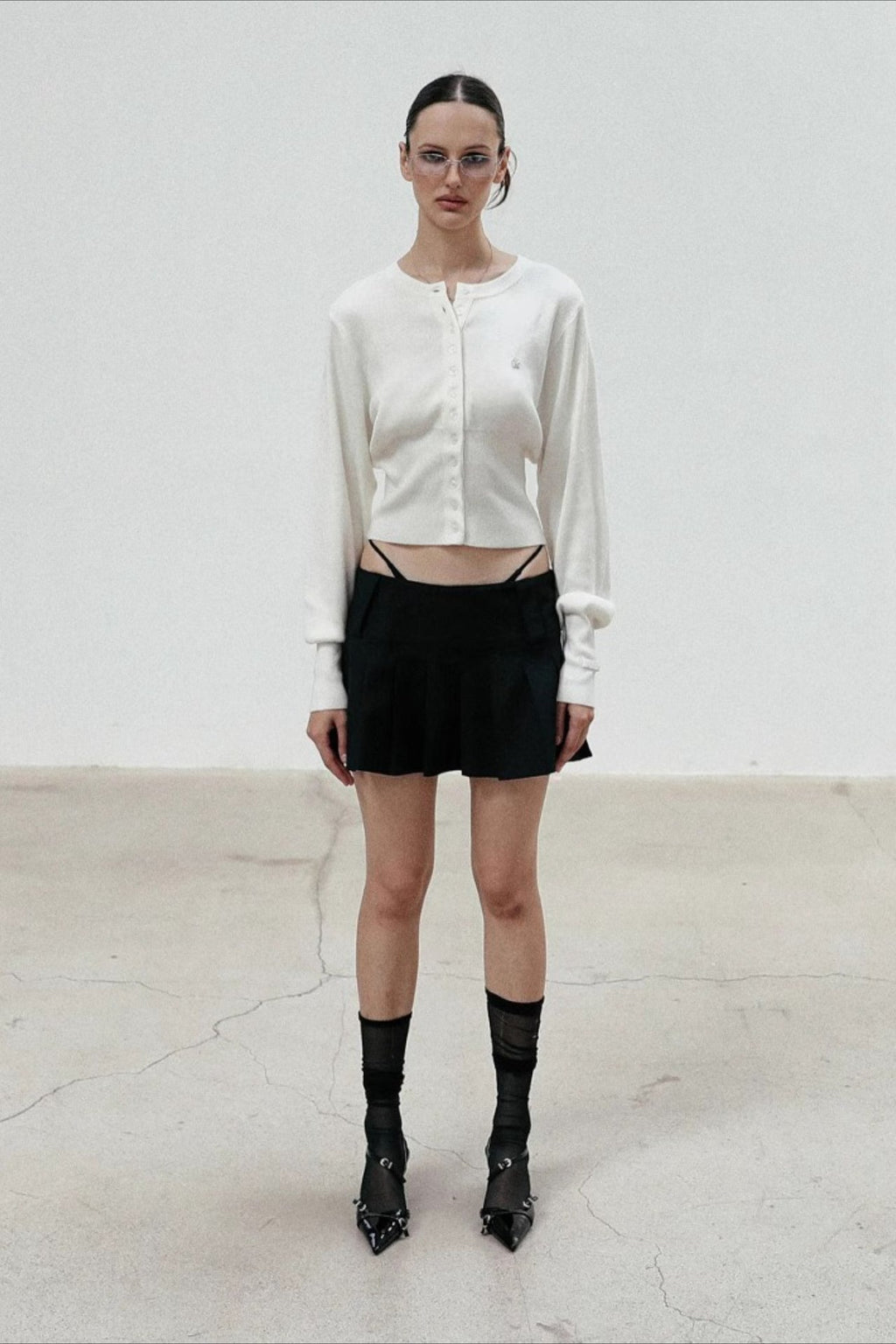 Embroidered Button Crop Cardigan