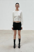 Embroidered Button Crop Cardigan