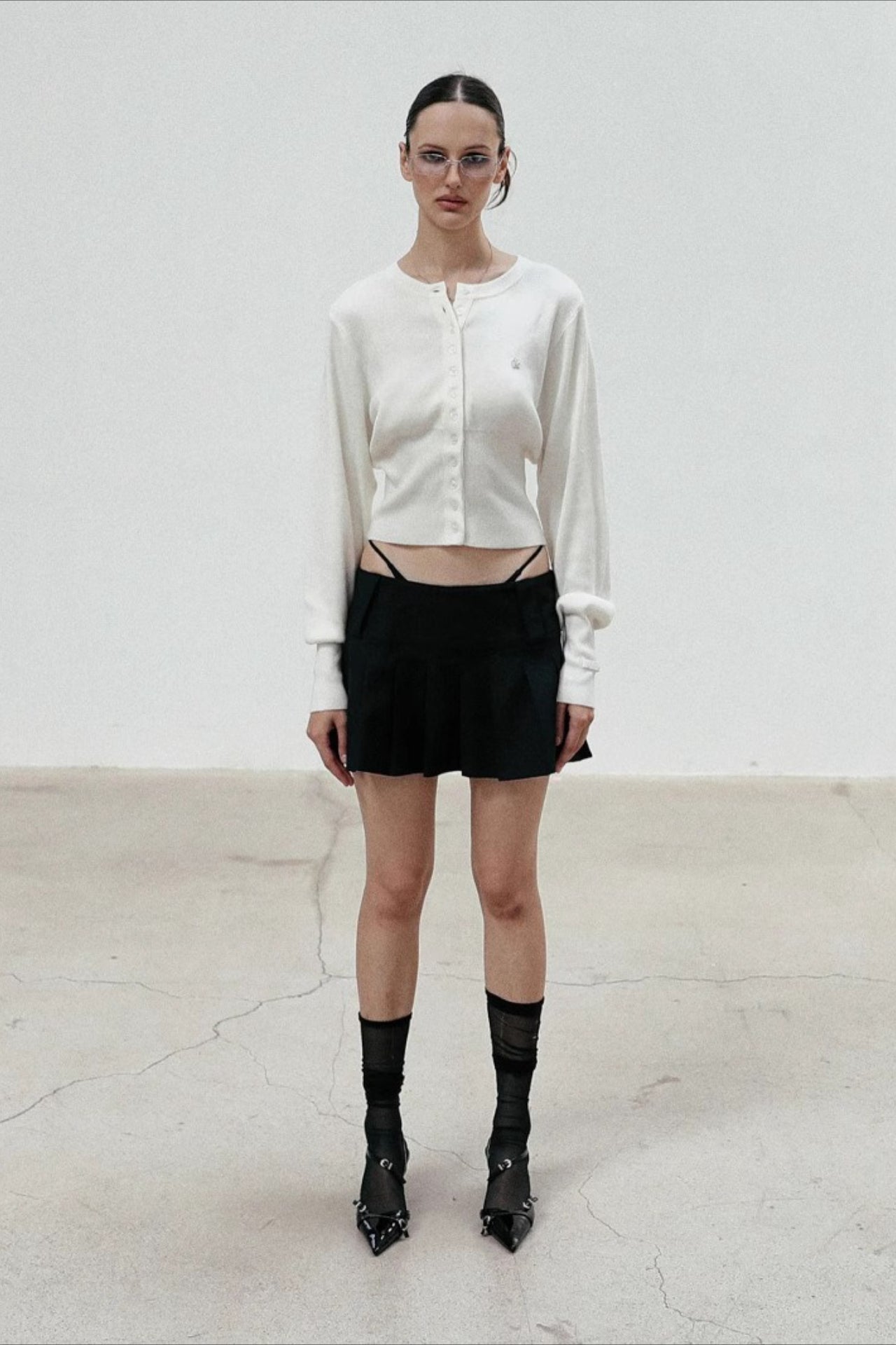 Embroidered Button Crop Cardigan