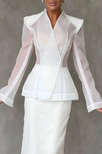 Perfectly Shaped Organza V-neck Long Sleeve Hourglass Cut Blazer