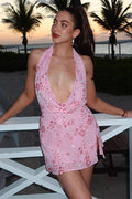 Sequin Beaded Draped Neck Backless Sexy Mini Sequin Dress