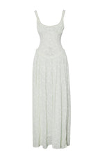 Ulissa Light Green Square Neck Jacquard Textured High Slit Maxi Dress