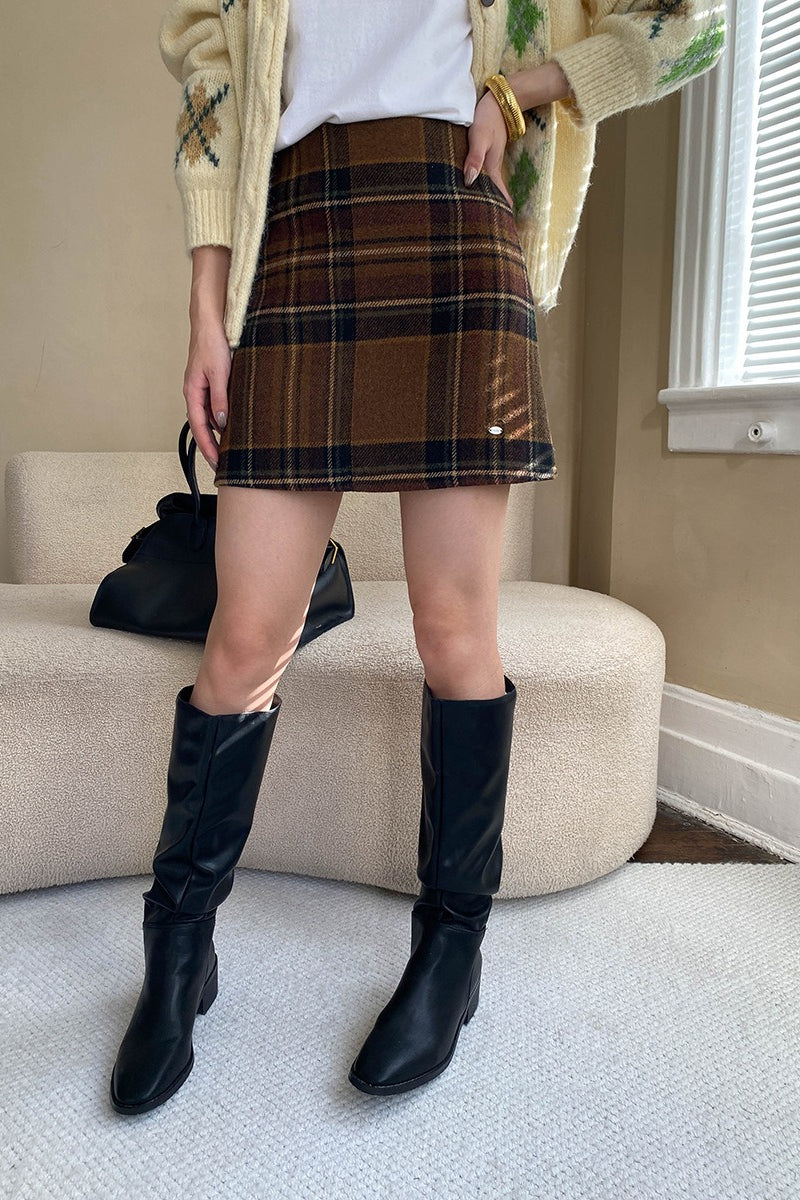 Plaid Color Block High Waist Skirt