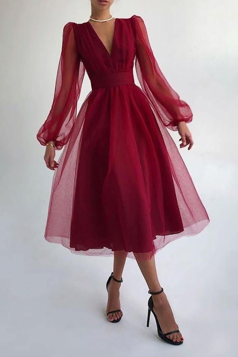 Aurelia Aesthetic Long Sleeved Lace Dress with a V Neckline Premium Wardrobe Essential
