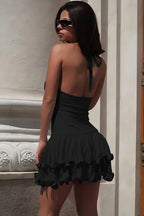 Ruffle Hem V Neck Mini Dress
