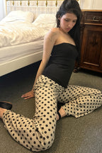 Casual Polka Dot Tie Flared Pants