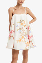 Blossoms Climb Lemon Vine Print Adjustable Straps A-line Mini Dress