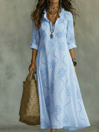Elegant Floral Print Ruffled Collar Midi Dress