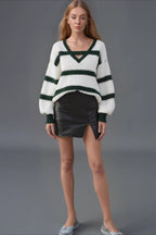 Bell Sleeve Color Block Knit Sweater