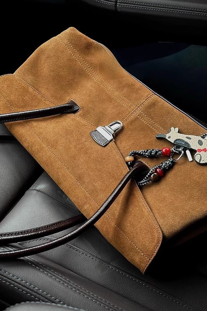 Elegant Chic Solid Color Suede Metal Lock Tote Bag