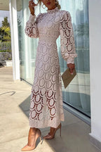 Francisca Premium Romantic, Sensual and Party Midi Dress with Crochet Lace and Lantern Sleeves Chic Silhouette Collection