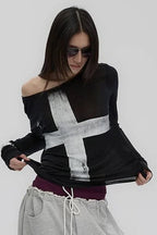 Cross Print Asymmetrical TShirt