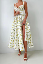 Floral Cami Tie High Waist Slit Midi Dress