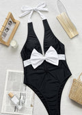 Monaco Bow - Halter Neck One Piece Swimsuit with White Front Tie