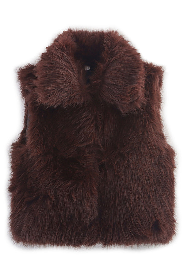 Stylish Collared Sleeveless Short Faux Fur Vest